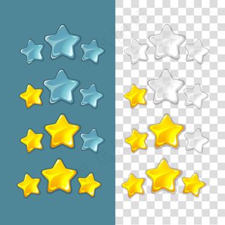 排名明星。卡通风格的矢量游戏元素。星级、游戏星级、金牌星级、成功星级、最佳星级界面说明