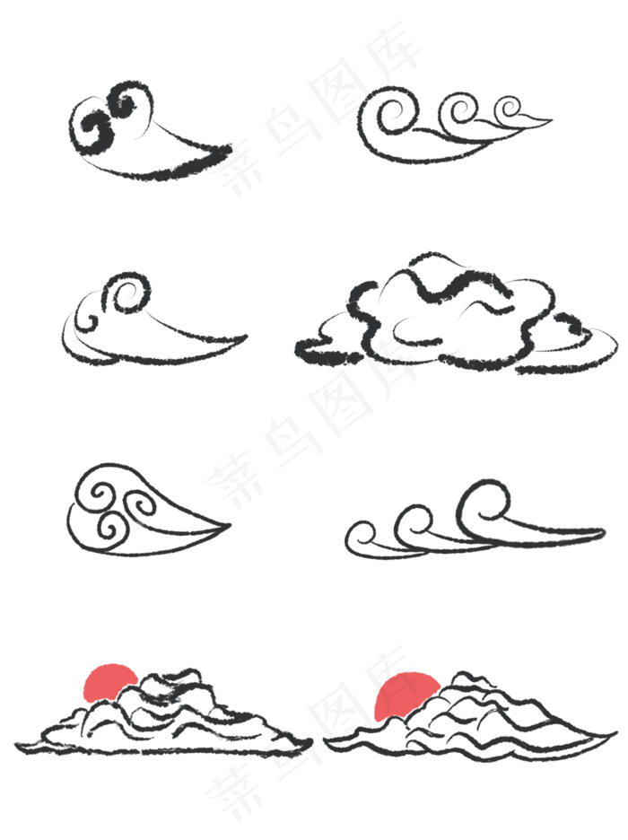 水墨云水墨云浪海浪素材元素(1024X1369(DPI:300))psd模版下载