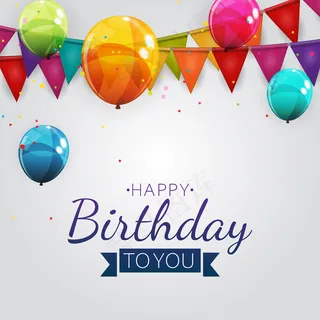 彩色光泽生日快乐气球横幅banner背景插图