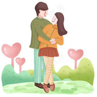 情人节情侣拥抱场景手绘