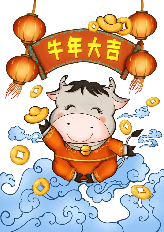 2021牛年大吉国潮插图(2480X3508(DPI:300))psd模版下载