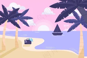 平面设计手掌与船在水上的背景