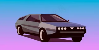 80年代风格的复古波浪车。矢量逆波图。