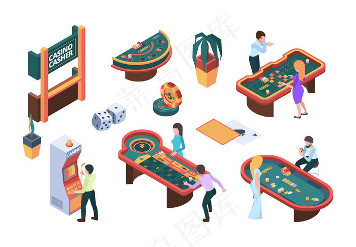 赌场的人。游戏夜总会卡扑克*赌博角色向量等距图eps,ai矢量模版下载