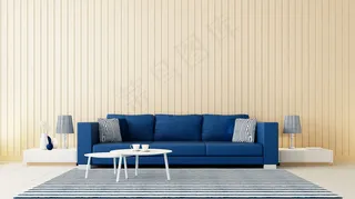 经典蓝墙客厅/3d渲染