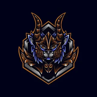 猫战士与角标志吉祥物插画