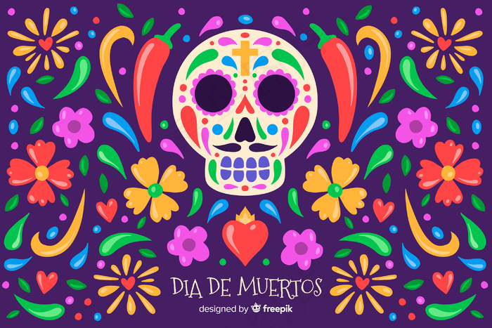手绘dia de muertos背景