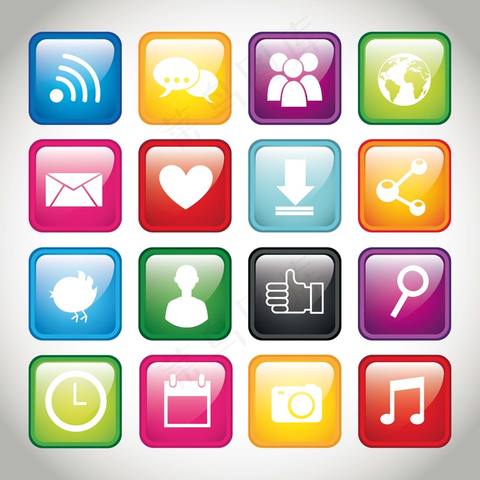 彩色应用程序app按钮灰色背景矢量插图eps,ai矢量模版下载
