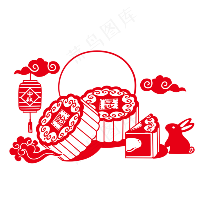 中秋节月饼红色剪纸(3000X3000(DPI:300))psd模版下载