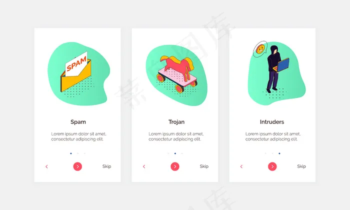 等距网络安全垂直横幅banner可编辑文本可点击按钮和涂鸦风格的概念象形图标eps,ai矢量模版下载