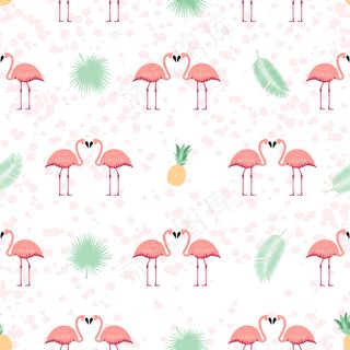 粉红火烈鸟无缝图案背景。插图
