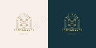 风车符号矢量标志徽章设计模板插图简单简约的线性风格