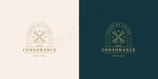 风车符号矢量标志徽章设计模板插图简单简约的线性风格