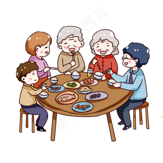 手绘卡通重阳节陪老人吃饭