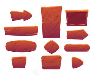 用于ui游戏的木制按钮和板，gui元素隔离在白色上