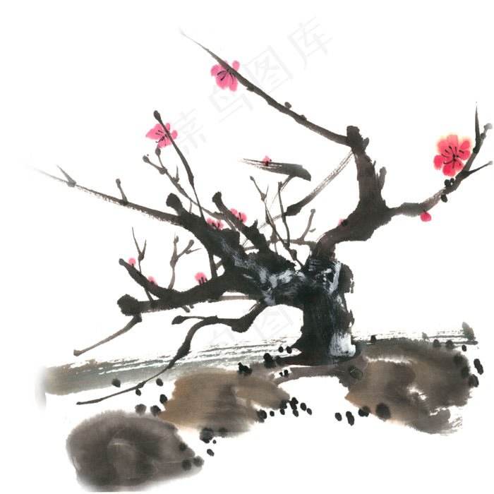 苍劲的梅花水墨画PNG免抠素材(4724X4724(DPI:300))psd模版下载