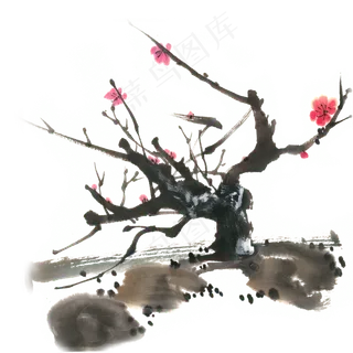 苍劲的梅花水墨画PNG免抠素材