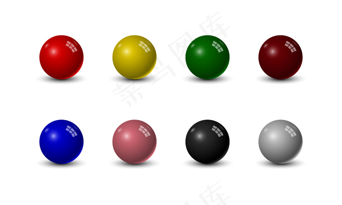 白色背景上的一组斯诺克球