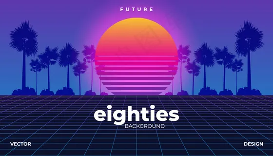 Retrowave,赛博霓虹背景棕榈树景观80年代 Retrowave,赛博霓虹背景棕榈树景观80年代