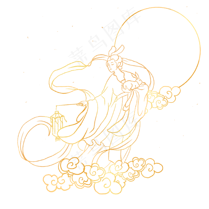 金色线描嫦娥奔月