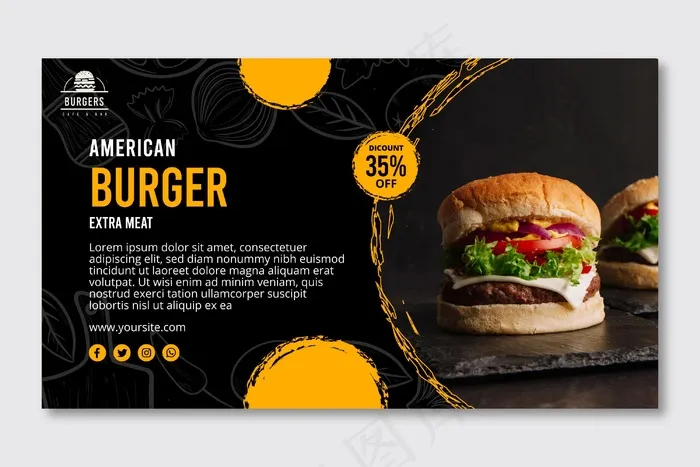 美国食品横幅banner模板eps,ai矢量模版下载