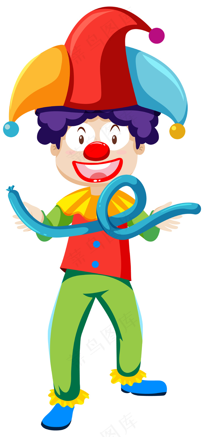 小丑与气球卡通人物隔离在白色背景上