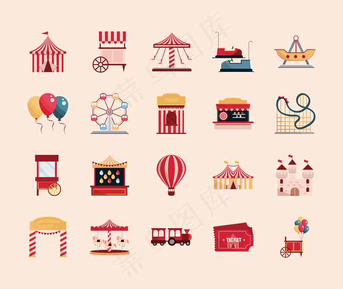 游乐场嘉年华帐篷亭游戏票轮转过山车插图