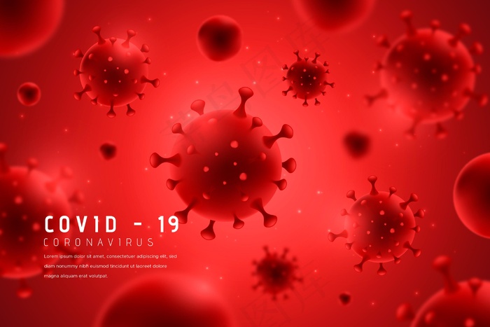 单色红色冠状病毒背景