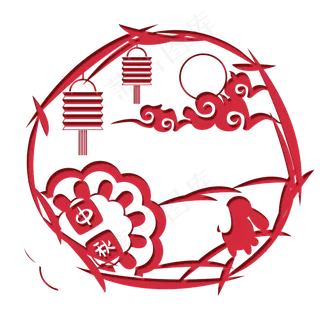 中秋中国红剪纸月兔月饼