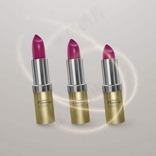 鲜艳的樱桃色唇膏。金色的3d插图，时尚的化妆品设计