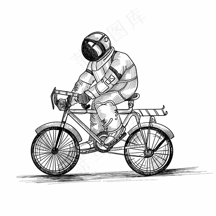 手绘宇航员在太空中的素描设计eps,ai矢量模版下载