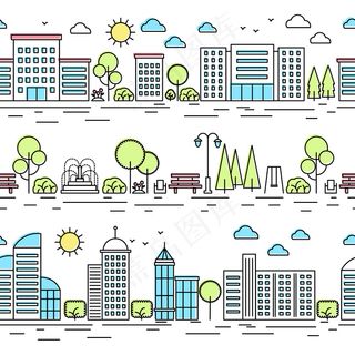 城市景观线模式。细线城市景观集。