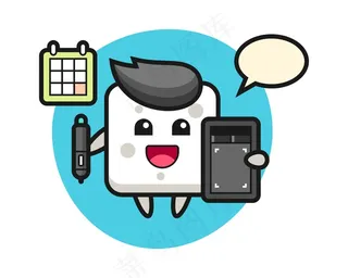 糖立方体吉祥物作为一个图形er的插图，可爱的风格设计的t恤，贴纸，标志元素