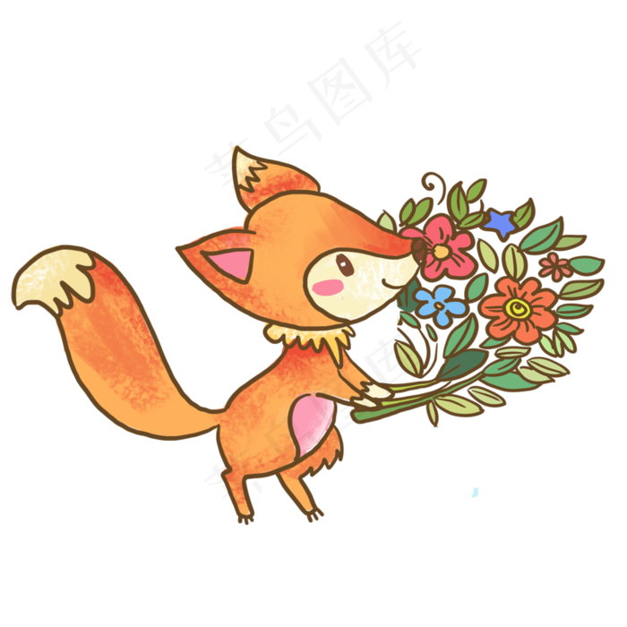 秋天动物狐狸和花素材