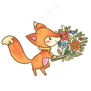 秋天动物狐狸和花素材