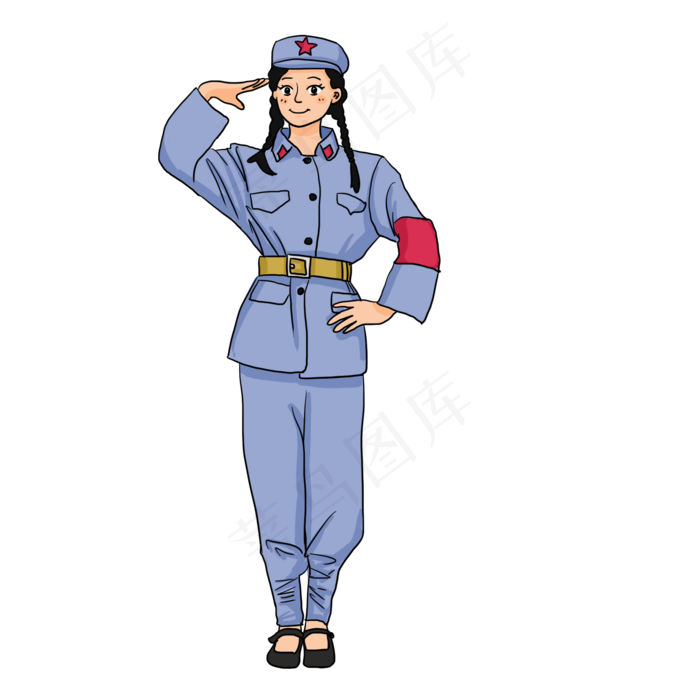 国庆节穿军装戴军帽的女八路敬礼