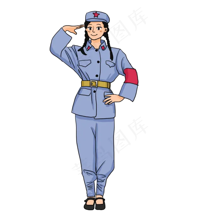 国庆节穿军装戴军帽的女八路敬礼(2000X2000(DPI:300))psd模版下载