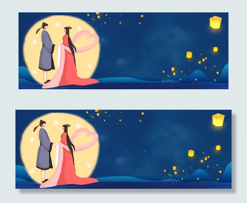 七月初七情人节中国风卡通海报背景