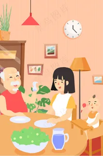 中秋佳节家人团圆饭家庭聚餐手机页面配图中