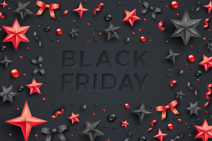 黑色星期五销售横幅banner与蛇，球，星星和丝带。黑色星期五大甩卖eps,ai矢量模版下载