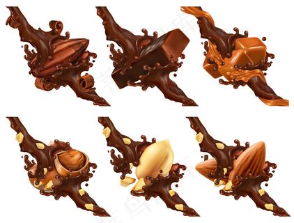 巧克力条，坚果，焦糖，巧克力豆