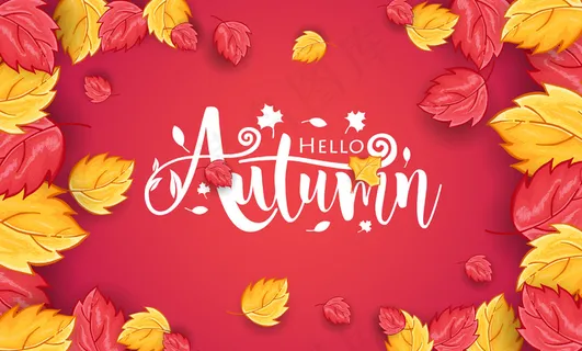 手工绘制的hello秋季背景,带树叶装饰 手工绘制的hello秋季背景,带树叶装饰