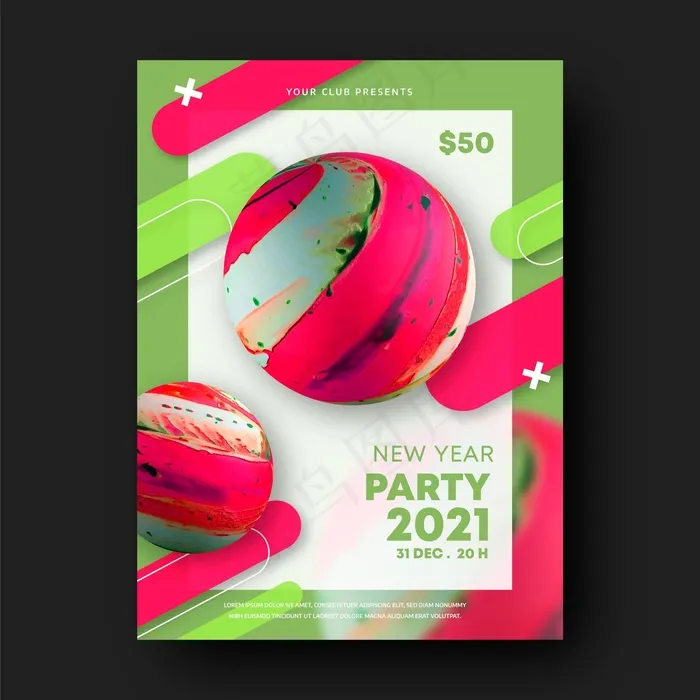 2021年新年派对宣传单,DM传单模板摘要eps,ai矢量模版下载