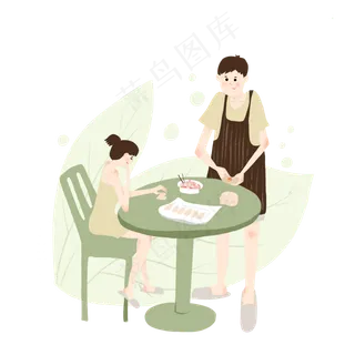 七夕节人物蓝色系情侣包饺子手绘