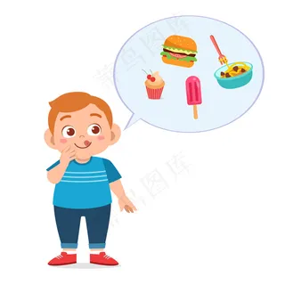 可爱的胖男孩吃垃圾食品