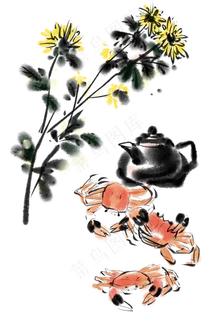 水墨重阳节菊花螃蟹