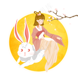 圆月中秋玉兔嫦娥png素材
