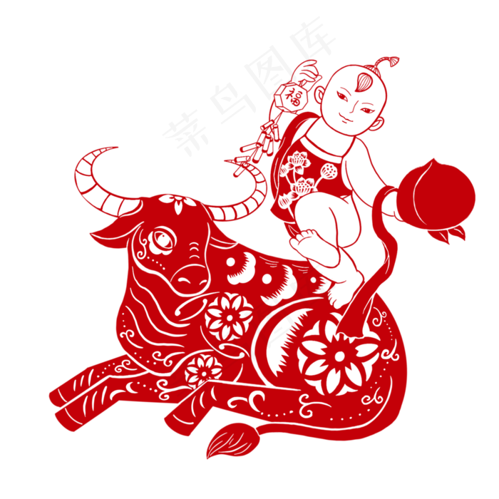 牛年新年年画剪纸(2000X2000(DPI:300))psd模版下载