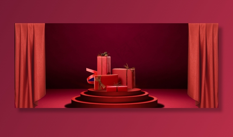 淘宝天猫双11来啦狂欢节红色礼盒海报