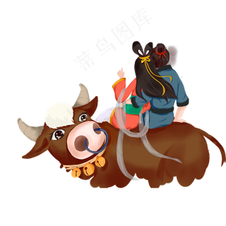 骑在老牛背上的牛郎和织女卡通元